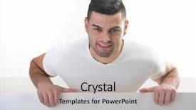  Presentation with beard - PPT theme with smiling handsome man with beard background and a coral colored foreground