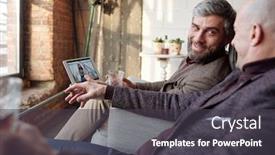  Presentation with family talking - Theme consisting of smiling-handsome-man-with-beard background and a dark gray colored foreground