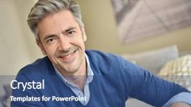  Presentation with gold man smile - PPT layouts consisting of smiling handsome man with grey background and a ocean colored foreground