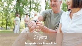  Presentation with senior fitness - Colorful slides enhanced with smiling-handsome-senior-man-showing backdrop and a coral colored foreground