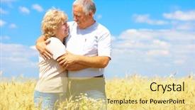  Presentation with elderly - Amazing PPT theme having smiling happy elderly couple outdoor backdrop and a yellow colored foreground