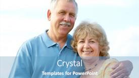  Presentation with active seniors senior e - Presentation design consisting of smiling happy elderly seniors couple outdoor background and a teal colored foreground