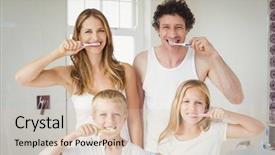  Presentation with portrait happy family smiling - Audience pleasing slide set consisting of smiling happy family brushing teeth backdrop and a lemonade colored foreground