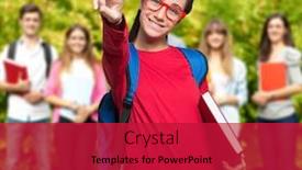 Presentation with classmates - Theme consisting of smiling-happy-female-student background and a crimson colored foreground