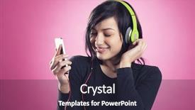  Presentation with music headphones - Slide deck featuring smiling happy girl enjoying listening background and a wine colored foreground