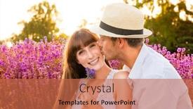  Presentation with lovers - Colorful presentation design enhanced with smiling-happy-lovers-in-floral backdrop and a coral colored foreground