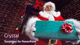  Presentation with giving - Amazing presentation design having smiling happy santa claus giving a christmas present backdrop and a tawny brown colored foreground