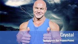  Presentation with tornado - PPT layouts with smiling healthy man showing thumbs background and a cobalt blue colored foreground