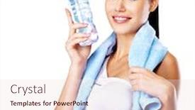  Presentation with water bottle - Slide set enhanced with smiling healthy woman with bottle of water and towel healthy lifestyle concept background and a lemonade colored foreground