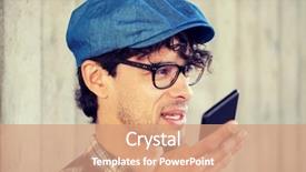  Presentation with recorder - Amazing theme having smiling hipster man using voice backdrop and a coral colored foreground