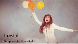  Presentation with happy smiling woman dental health - Slides having smiling hipster woman holding balloons background and a light gray colored foreground