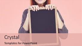  Presentation with pastel pink - PPT theme enhanced with smiling hipster woman holding blackboard against pastel pink background and a lemonade colored foreground