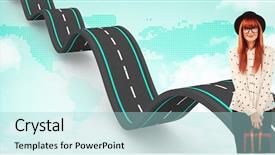  Presentation with woman world - Colorful PPT layouts enhanced with smiling hipster woman holding book belt against green world map on white background backdrop and a light blue colored foreground