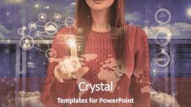  Presentation with server room - Slide deck featuring smiling hipster woman pointing something against server room in blue background and a red colored foreground