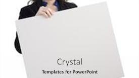  Presentation with blank - Cool new PPT theme with smiling-hispanic-woman-holding-blank backdrop and a  colored foreground