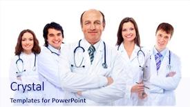  Presentation with hospital - Beautiful slides featuring smiling hospital colleagues standing together backdrop and a sky blue colored foreground