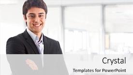  Presentation with young business woman smile show - Theme having smiling in an office environment background and a  colored foreground