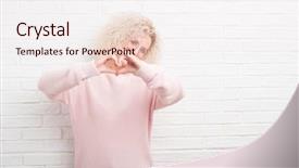  Presentation with hands the shape of a heart - Slides enhanced with smiling in love showing heart background and a  colored foreground