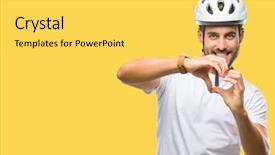  Presentation with triathlon professional cyclist man cycling - Cool new slide deck with smiling in love showing heart backdrop and a  colored foreground