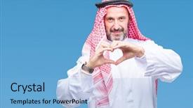  Presentation with hands the shape of a heart - Slide deck with smiling in love showing heart background and a light blue colored foreground