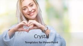  Presentation with hands the shape of a heart - Amazing slides having smiling in love showing heart backdrop and a light blue colored foreground