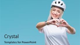  Presentation with hands the shape of a heart - Theme having smiling in love showing heart background and a light blue colored foreground