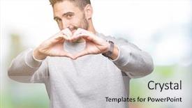  Presentation with hands the shape of a heart - Presentation design having smiling in love showing heart background and a light gray colored foreground