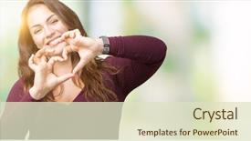  Presentation with hands the shape of a heart - Slide set enhanced with smiling in love showing heart background and a soft green colored foreground