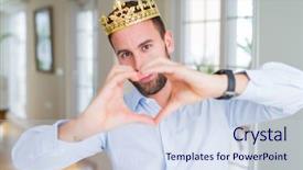  Presentation with king crown - PPT theme consisting of smiling in love showing heart background and a sky blue colored foreground