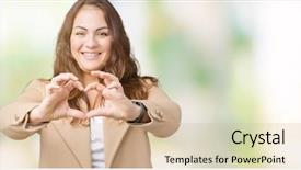  Presentation with hands the shape of a heart - Cool new PPT layouts with smiling in love showing heart backdrop and a  colored foreground