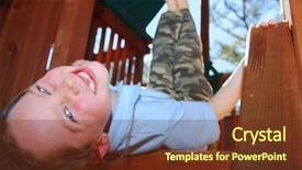  Presentation with relaxing - Presentation theme enhanced with smiling in outdoor treehouse background and a  colored foreground