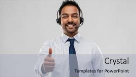  Presentation with customer service - Slides having smiling indian businessman or helpline background and a light gray colored foreground