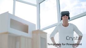  Presentation with interior designer - PPT theme having smiling interior designer standing in front of his desk background and a lemonade colored foreground