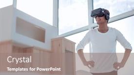  Presentation with interior designer - Slide deck featuring smiling-interior-designer-standing background and a gray colored foreground