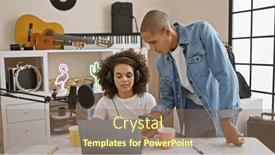  Presentation with radio - PPT theme enhanced with smiling-journalists-presenting-lively-radio and a coral colored foreground