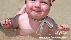  Presentation with sand - Presentation theme having smiling-kid-on-the-sand background and a coral colored foreground