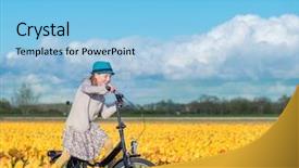  Presentation with bike - Presentation design enhanced with smiling kid riding a bike background and a light blue colored foreground