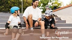  Presentation with ramp - Audience pleasing PPT theme consisting of smiling-kids-wearing-safety-gear backdrop and a coral colored foreground