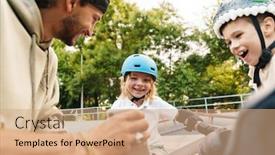  Presentation with ramp - Presentation theme having smiling-kids-wearing-safety-gear background and a coral colored foreground
