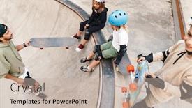  Presentation with ramp - Slides having smiling-kids-wearing-safety-gear background and a mint green colored foreground