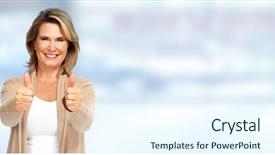  Presentation with happy smiling woman dental health - Theme consisting of smiling lady - happy senior woman background and a cool aqua colored foreground