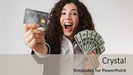  Presentation with business card - Slide set featuring smiling lady - photo of excited happy young background and a light gray colored foreground