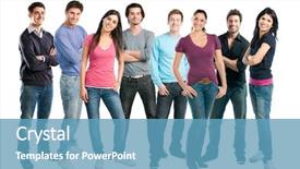  Presentation with friends - Theme enhanced with smiling latin group of friends background and a teal colored foreground