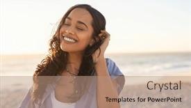  Presentation with breathing - PPT theme enhanced with smiling-latin-hispanic-woman-relaxing background and a coral colored foreground