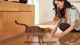  Presentation with pet food - Presentation theme consisting of smiling-latin-woman-feeding background and a coral colored foreground