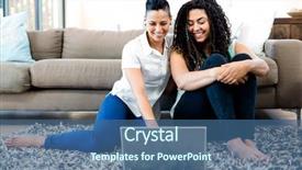  Presentation with living room - Presentation theme with smiling lesbian couple sitting background and a ocean colored foreground