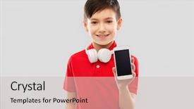  Presentation with red grey - Presentation design with smiling little boy in red background and a soft green colored foreground