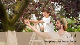  Presentation with cherry - PPT theme with smiling-little-boy-picks background and a coral colored foreground