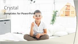  Presentation with stick kids - Amazing theme having smiling-little-boy-with-glasses backdrop and a white colored foreground