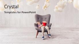  Presentation with cinema history - Theme with smiling little boy with popcorn background and a  colored foreground